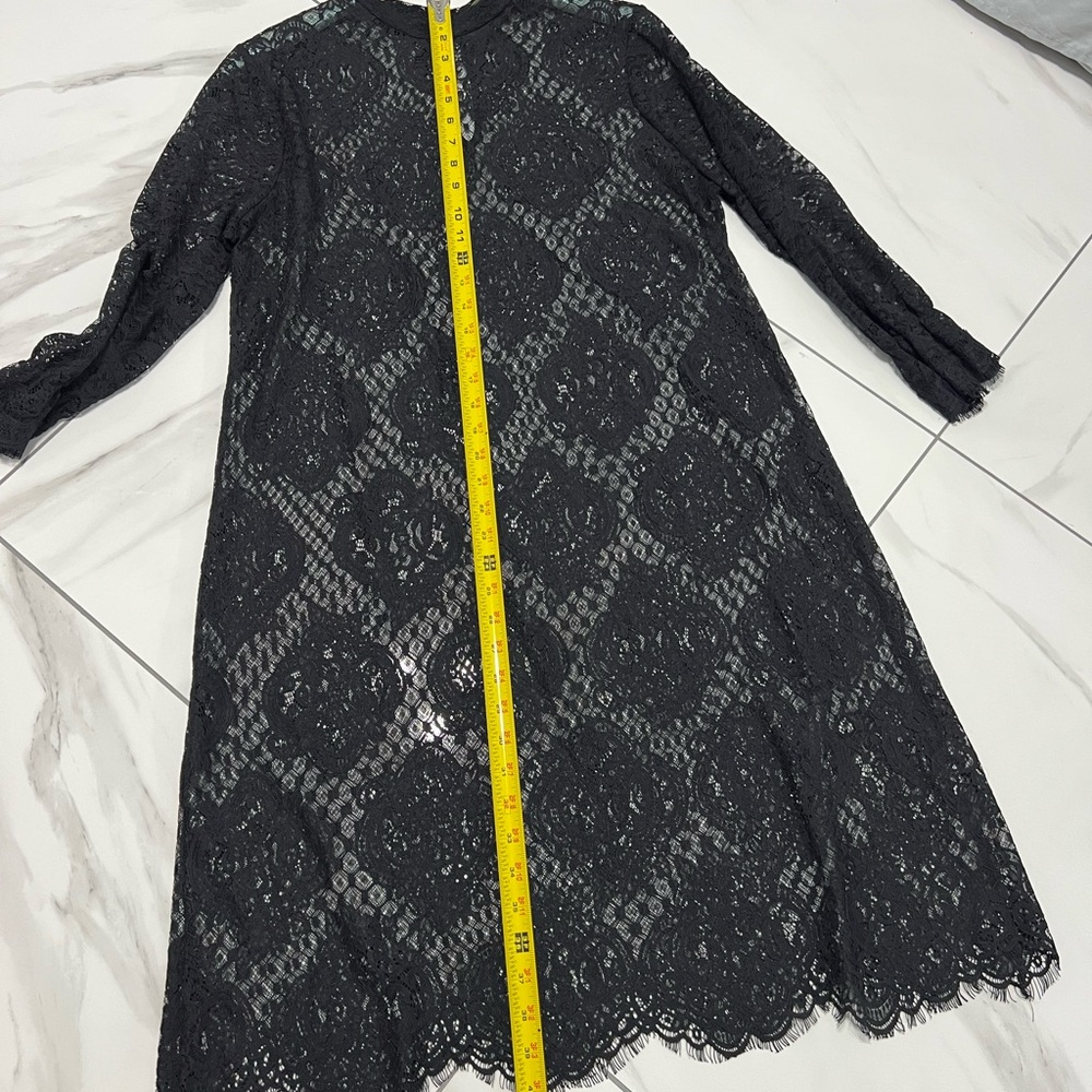 Forever 21 Lace Shirt Dress Womens Medium Black Midi Romantic Goth Sheer - Picture 8 of 9